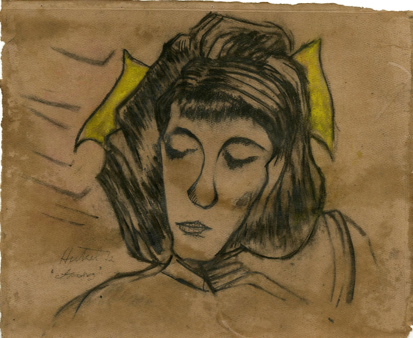 ERICH HECKEL - Frauenkopf - Mixed media (pastel, charcoal, pencil) on paper: Artist: Erich Heckel (German, 1883 - 1970). Title: "Frauenkopf". Medium: Mixed media (pastel, charcoal, pencil) on paper. Date: Composed 1912. Dimensions: Overall size: 8 7/16 x 10 1/2 in. (2