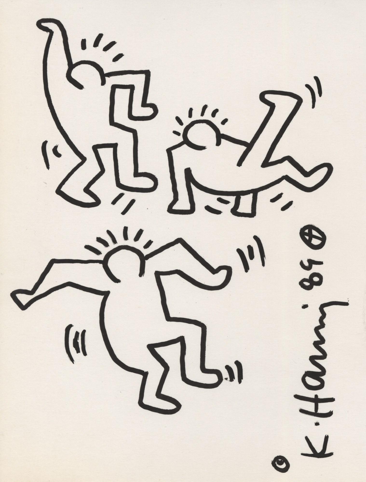 KEITH HARING - Three Dancers - Black marker drawing on paper (1 of 2)