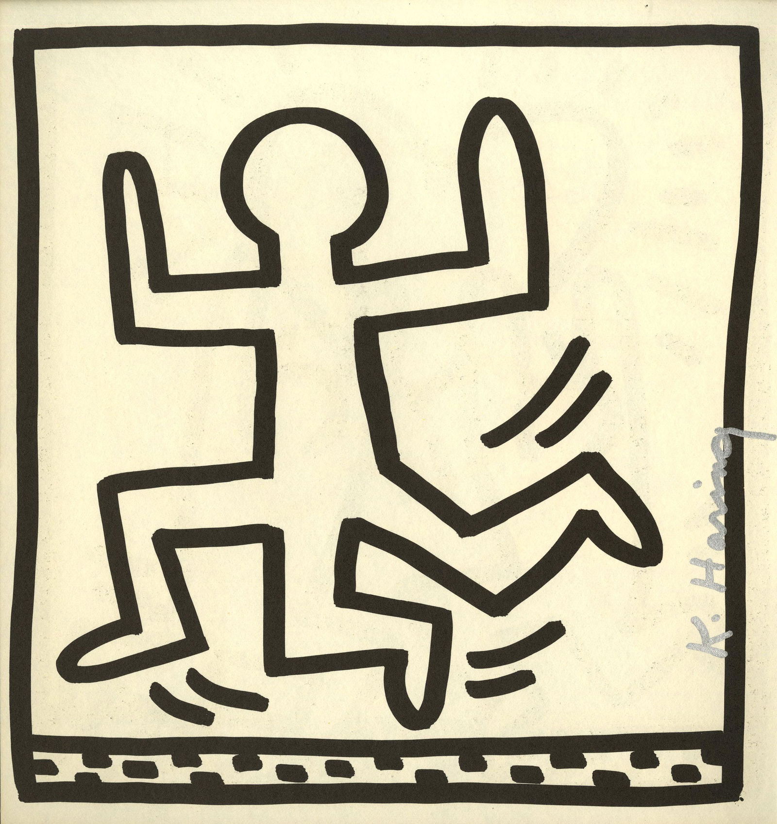 KEITH HARING - Three Legged Man - Original vintage lithograph: Artist: Keith Haring (American, 1958 - 1990). Title: "Three Legged Man". Medium: Original vintage lithograph. Date: Composed 1982. Printed 1982. Dimensions: Overall size: 9 1/8 x 8 1/2 in. (2