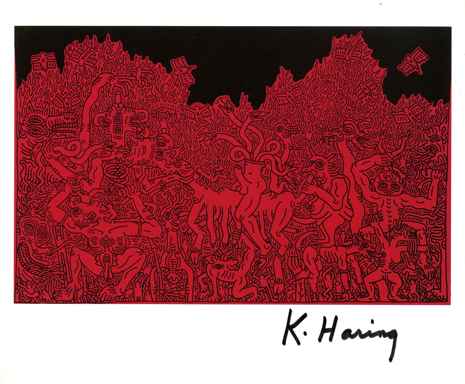 KEITH HARING - Black and Red - Color offset lithograph (1 of 1)