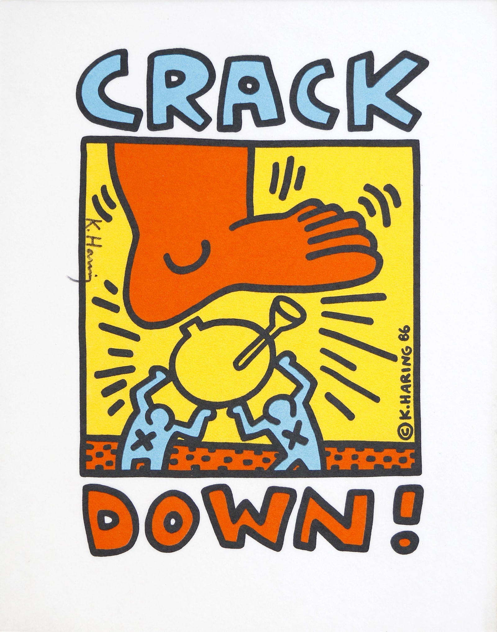 KEITH HARING - Crack Down! - Colored inks on fabric (1 of 1)