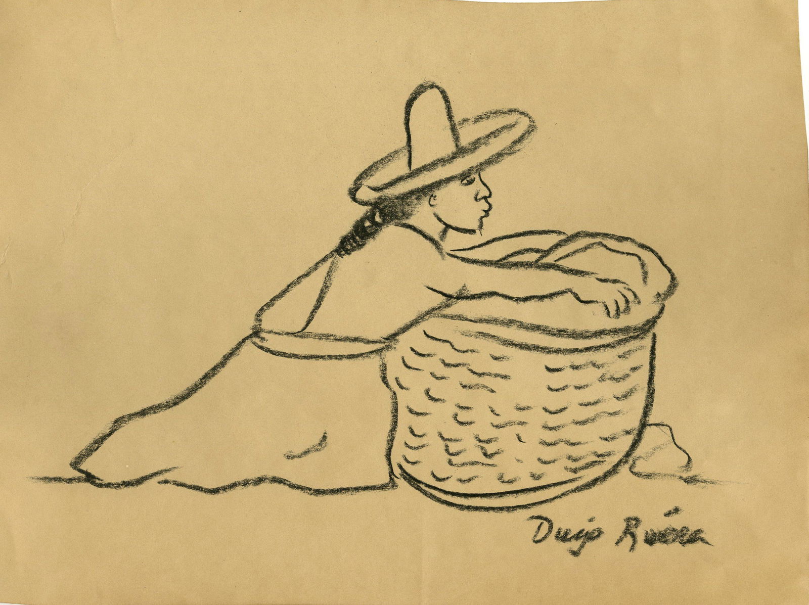 DIEGO RIVERA [d'après] - El Sombrero y la Canasta - Pencil drawing on paper (1 of 1)