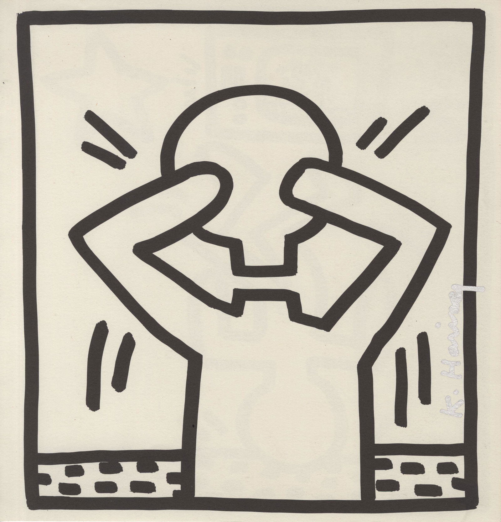 KEITH HARING - Headless Man with Head - Original vintage lithograph: Artist: Keith Haring (American, 1958 - 1990). Title: "Headless Man with Head". Medium: Original vintage lithograph. Date: Composed 1982. Printed 1982. Dimensions: Overall size: 9 1/8 x 8 1/2
