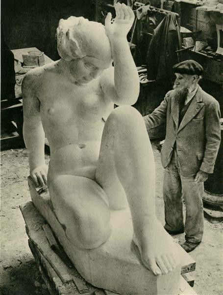 BRASSAI [GYULA HALASZ] - Original vintage photogra: Brassai [Gyula Halasz] (Hungarian/French, 1899-1984). "Maillol Travaillant a la Statue de la 'Montagne'". Original vintage photogravure. 1938. Printed 1938. 8 x 6 1/16 in. (203 x 154 mm). [24864]