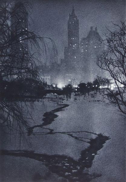 ADOLF FASSBENDER - Original vintage photogravure: Adolf Fassbender (German/American, 1884 - 1980). "White Night [New York City]". Original vintage photogravure. 1936. Printed 1937. Signature stamp, verso. This print sold for $978 at Christie's, East 