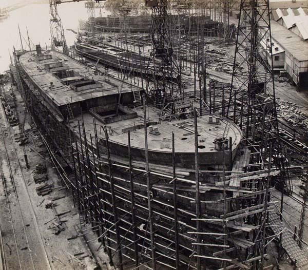 HERMANN RUCKWARDT - Vintage gelatin silver print: Hermann Ruckwardt (German, 1845 - 1919). "Construction of the Gundomar, No. 5". Vintage gelatin silver print. c1910. Printed c1910. Fine condition. Tipped to original support sheet. Ship built by A.G.