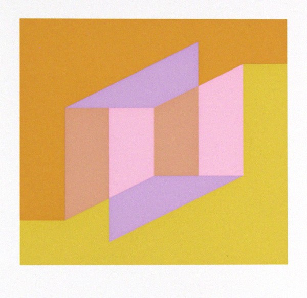 JOSEF ALBERS - Original color silkscreen: Josef Albers (German/American, 1888 - 1976). "Never Before (f) (Miniature edition)". Original color silkscreen. 1976. Edition unknown, presumed small. White wove paper. Full margins as issued. Fine im