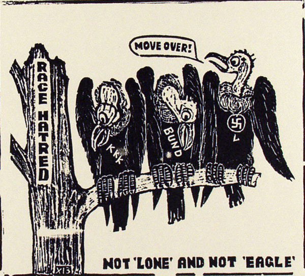 AMERICAN PRINTMAKER ("HENK"), 20TH CENTURY - Woodcu: American Printmaker ("HENK"), 20th Century (American, 20th Century). "Group of 2 Prints". Woodcuts. 1940s?. * One Big Union Blitzkrieg! Woodcut. c1940s? Printed later? Print #3 of edition of 10. Numbe