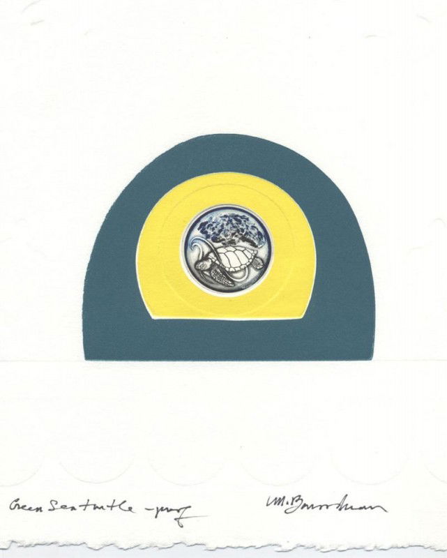 MARTIN BAROOSHIAN - Color intaglio etching with emb: Martin Barooshian (American, b.1929). "Green Sea Turtle". Color intaglio etching with embossing. 1983. Signed, titled and annotated "Proof" in pen. Unique trial proof for a larger scale print containe