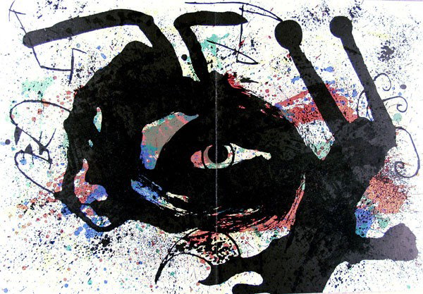 JOAN MIRO - Color lithograph: Joan Miro (Spanish, 1893 - 1983). "Sobreteixims III". Color lithograph. 1973. Vertical centerfold as issued. [M891]. 14 7/8 x 21 5/8 in. (378 x 549 mm). [20844]