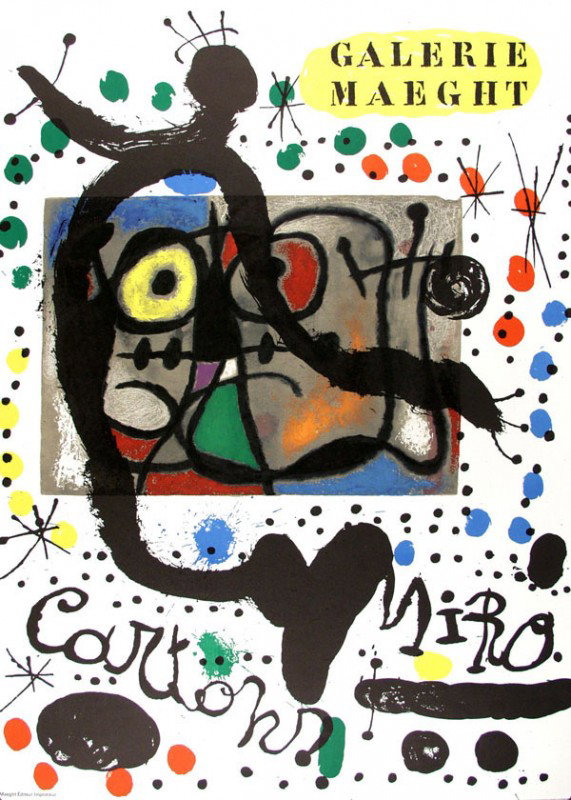 JOAN MIRO [AFTER] - Color lithograph poster: Joan Miro [after] (Spanish, 1893 - 1983). "Galerie Maeght. Miro. Cartons". Color lithograph poster. 1965. Cream wove paper. The full sheet. Fine impression. Fine condition. 25 3/4 x 19 1/2 in. (654 x 