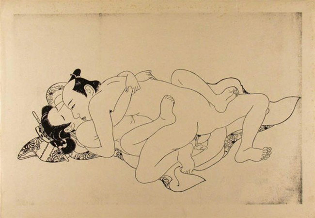 HISHIKAWA MORONOBU [SCHOOL] - Original lithograph: Hishikawa Moronobu [school] (Japanese, 1618 - 1694). "Courtesan I". Original lithograph after the woodcut. 17th century. Printed 1925. Edition of 200. Very good impression. Good condition. 10 3/4 x 16