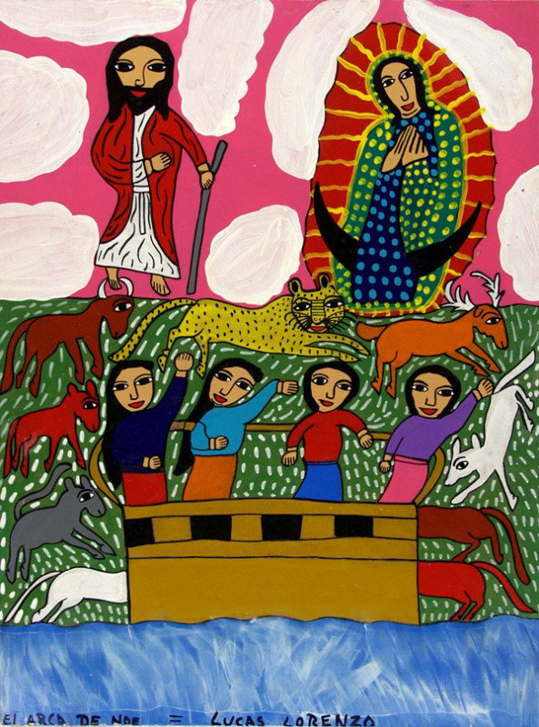 LUCAS LORENZO - Acrylic on board with clear lacque: Lucas Lorenzo (Mexican, 20th Century). "El Arca de Noe". Acrylic on board with clear lacquer. 2006. Signed and titled. 15 3/4 x 11 3/4 in. (400 x 298 mm). [18877] {R100}