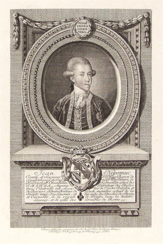 JOHANN BAPTIST KLAUBER - Engraving: Johann Baptist Klauber (German, 1712-1787). "Jean Nepomuc". Engraving. 1781. Fine impression. Collaboration of the Freres Klauber. 8 7/8 x 5 15/16 in. (225 x 151 mm). Sheet Size: 11 x 8 3/4 in. (279 x
