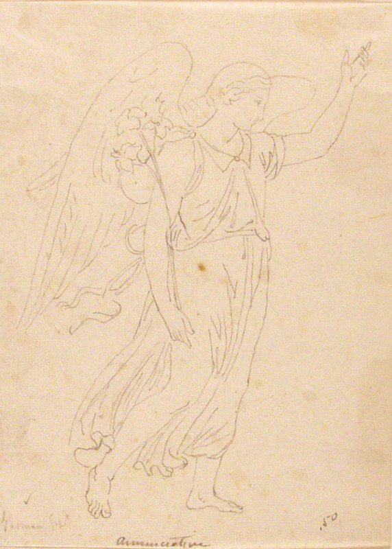 OLD MASTER SCHOOL [ANONYMOUS] - Pencil on paper: Old Master School [Anonymous]. "Annunciation". Pencil on paper. 18th century?. Titled in pencil, lower center. Signed(?) illegibly in pencil, lower left. Laid paper. 6 3/8 x 4 3/4 in. (162 x 121 mm). 