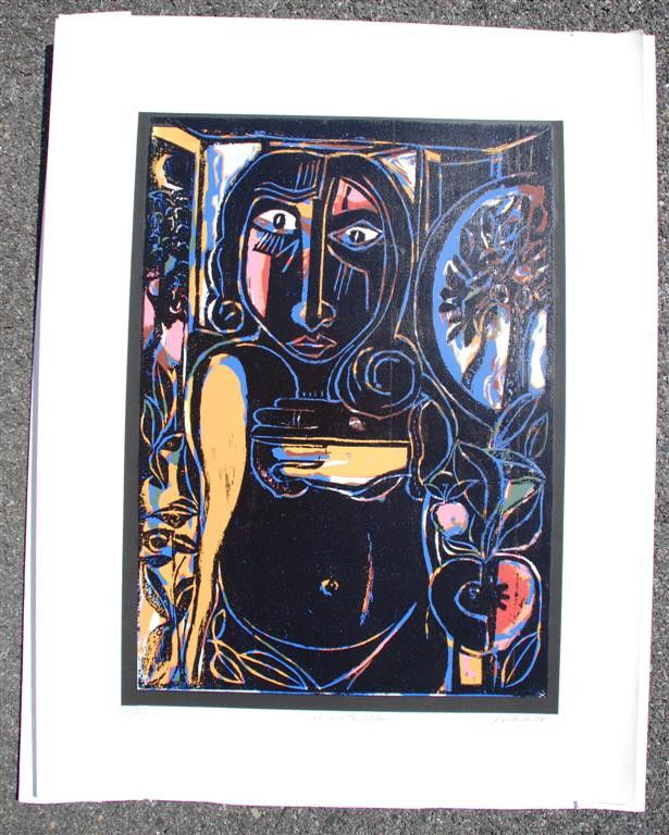 DAVID C. DRISKELL - Color silkscreen and relief: David C. Driskell (American, b.1931). "Eve and the Apple". Color silkscreen and relief. 2006. Signed, titled, dated, numbered in pencil, lower margin. Edition of 40. Full margins. Fine impression. Con