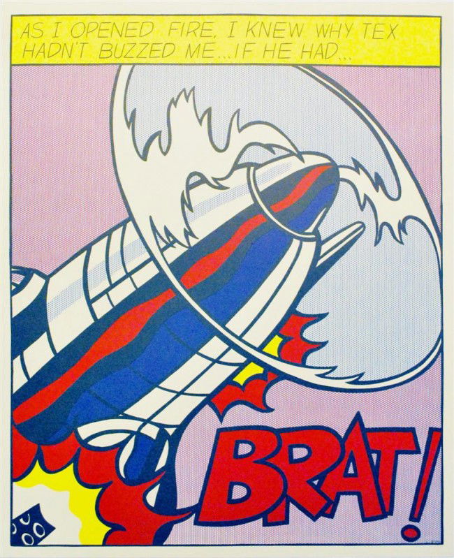 ROY LICHTENSTEIN - Original color lithograph and o: Roy Lichtenstein (American, 1923-1997). "As I Opened Fire [set of three, signed]". Original color lithograph and offset lithograph posters [3 prints - triptych]. 1966. Signed in pencil, lower right of
