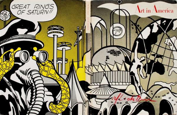 ROY LICHTENSTEIN - Color offset lithograph: Roy Lichtenstein (American, 1923-1997). "Great Rings of Saturn!!". Color offset lithograph. 1964. Signed in red crayon, lower right. Edition unknown, presumed large. White coated paper over board. The