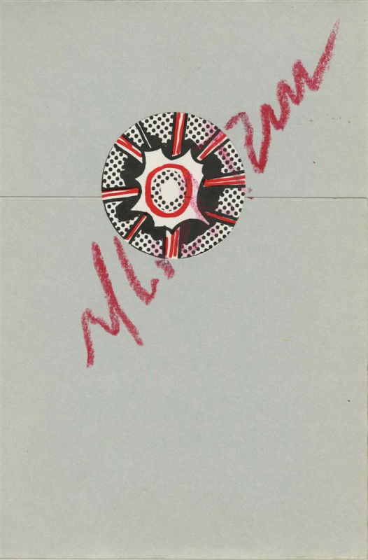 ROY LICHTENSTEIN - Color offset lithograph: Roy Lichtenstein (American, 1923-1997). "Pop Art One [with signed "Explosion" sticker]". Color offset lithograph. 1965. Signed across the sticker in red crayon. Edition unknown, presumed small. Fine i