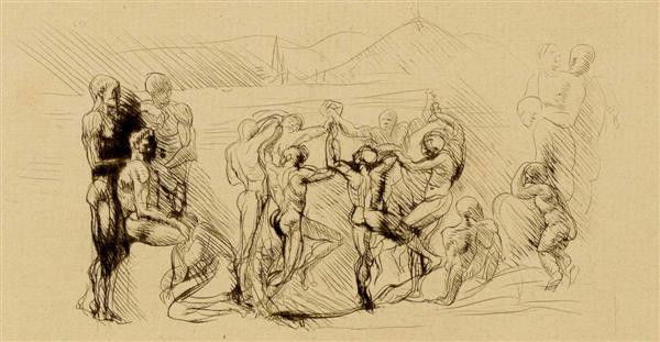 AUGUSTE RODIN - Original drypoint: Auguste Rodin (French, 1840 - 1917). "La Ronde". Original drypoint. 1883. Full margins. A very good, dark impression. Very good condition. A few minor handling marks, very minor foxing. [D5]. 8 7/8 x