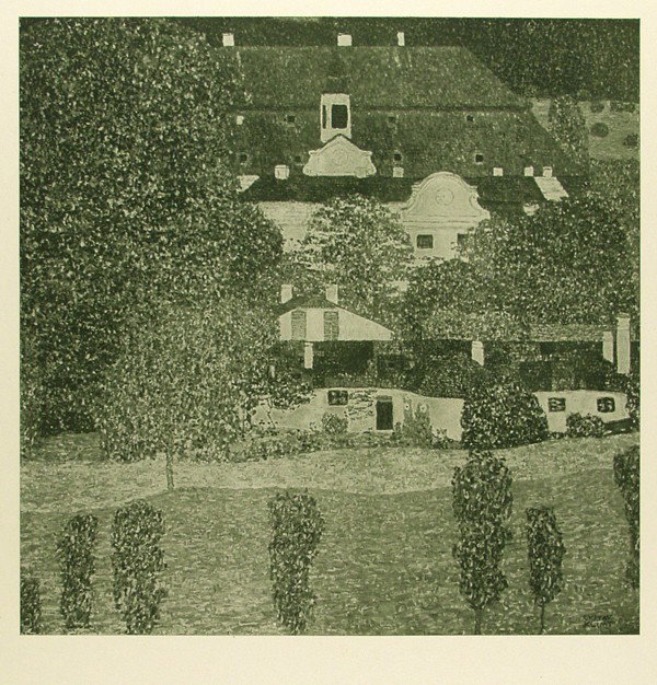 GUSTAV KLIMT - Original color collotype, printed : Gustav Klimt (Austrian, 1862 - 1918). "Schloss Kammer Am Attersee [Castle Kammer at Lake Atter] [From: Das Werk Gustav Klimts]". Original color collotype, printed in green ink. 1910. Printed 1908-1914