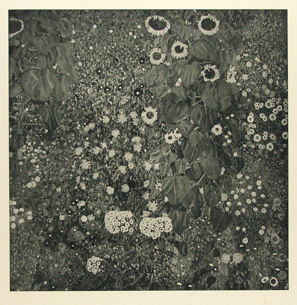 GUSTAV KLIMT - Original color collotype, printed : Gustav Klimt (Austrian, 1862 - 1918). "Sonnenblumen [Sunflowers] [From: Das Werk Gustav Klimts]". Original color collotype, printed in green ink. 1905-1906. Printed 1908-1914. Signed with the artist d