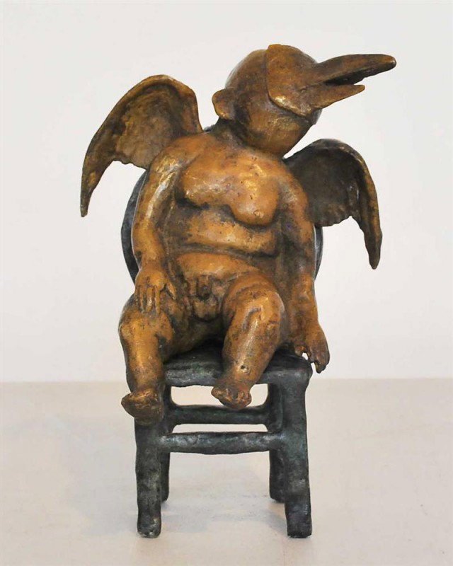 JORGE MARIN [ATTRIB] - Bronze sculpture: Jorge Marin [attrib] (Mexican, b.1963). "Angel en una Silla". Bronze sculpture. c2002. Signed on the sculpture. Edition unknown, presumed small. Fine, quality casting. Fine condition. Provenance: Priv