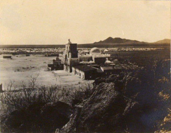 PUTNAM & VALENTINE - Vintage gelatin silver print: Putnam & Valentine (American, 19th-20th Century). "San Xavier Mission, Arizona". Vintage gelatin silver print. c1910. Printed c1910. Photographer's stamp and stamp titled on verso. Image size: 2 15/16