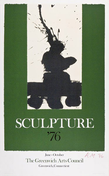 ROBERT MOTHERWELL - Original color lithograph post: Robert Motherwell (American, 1915 - 1992). "Sculpture '76". Original color lithograph poster. 1976. Signed with the initials and dated in red crayon, lower right. Signed with the initials in the plate