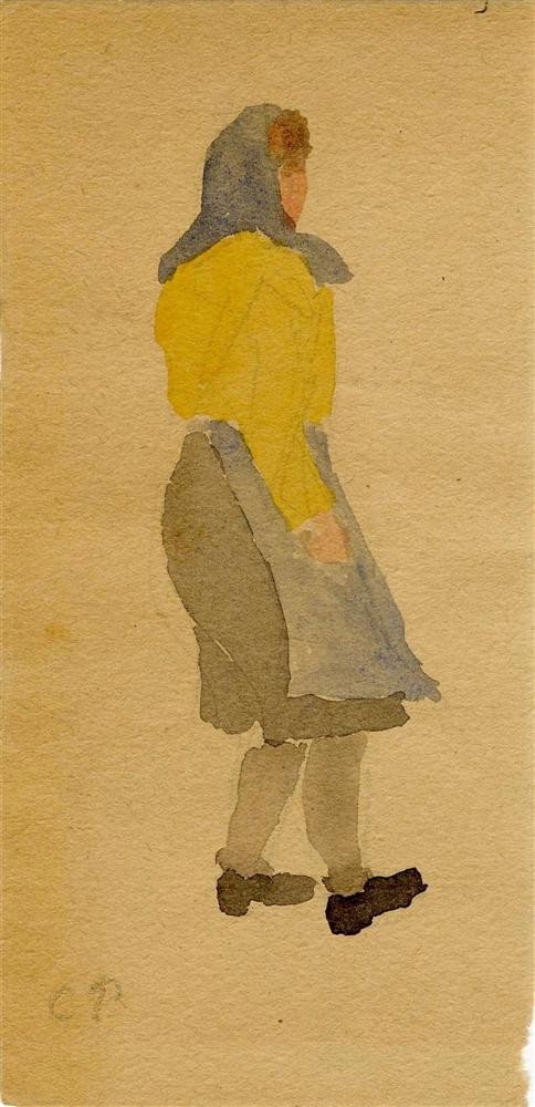 CAMILLE PISSARRO - Watercolor and pencil on paper: Camille Pissarro (Danish-French, 1830 - 1903). "Femme Bretonne". Watercolor and pencil on paper. c1890. Signed in pencil with the initials/monogram, lower left. Cream wove paper. Condition: Overall th