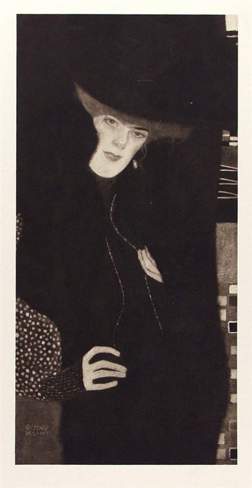 GUSTAV KLIMT - Original color collotype, printed i: Gustav Klimt (Austrian, 1862 - 1918). "Rot Und Schwarz [Red and Black] [From: Das Werk von Gustav Klimt]". Original color collotype, printed in dark brown ink. c1900-1914. Printed 1908-1914. Signed in