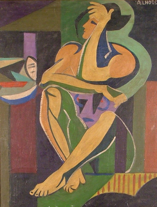 ANDRE LHOTE - Oil on canvas board: Andre Lhote (French, 1885 - 1962). "Femme Assise". Oil on canvas board. c1920. Signed upper right. Very good condition. Provenance: Private collection, Kentfield, California. A French sculptor and pai