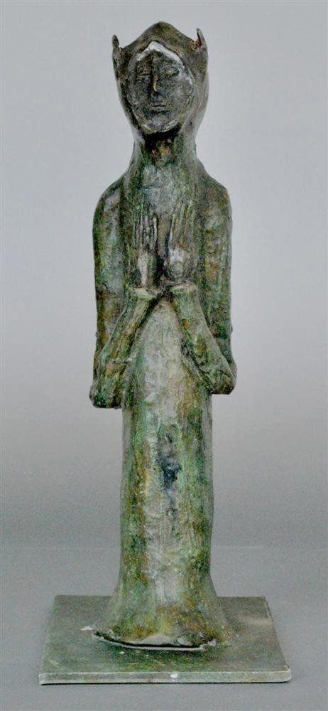 LEONORA CARRINGTON [ATTRIB] - Bronze sculpture wit: Leonora Carrington [attrib] (British/Mexican/American, 1917-2011). "La Cara Doble". Bronze sculpture with geeen-brown patina. c1988. Inscribed "Leonora Carrington" to the lower back of the sculpture. 