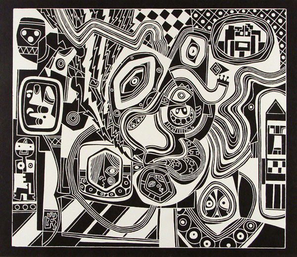 STEVE WHEELER - Original silkscreen: Steve Wheeler (American, 1912 - 1992). "Peg Taking a Drag". Original silkscreen. 1947. Proposed edition of 513 (of which all were printed?). Printed with white ink on black-colored hand-made paper. Fu