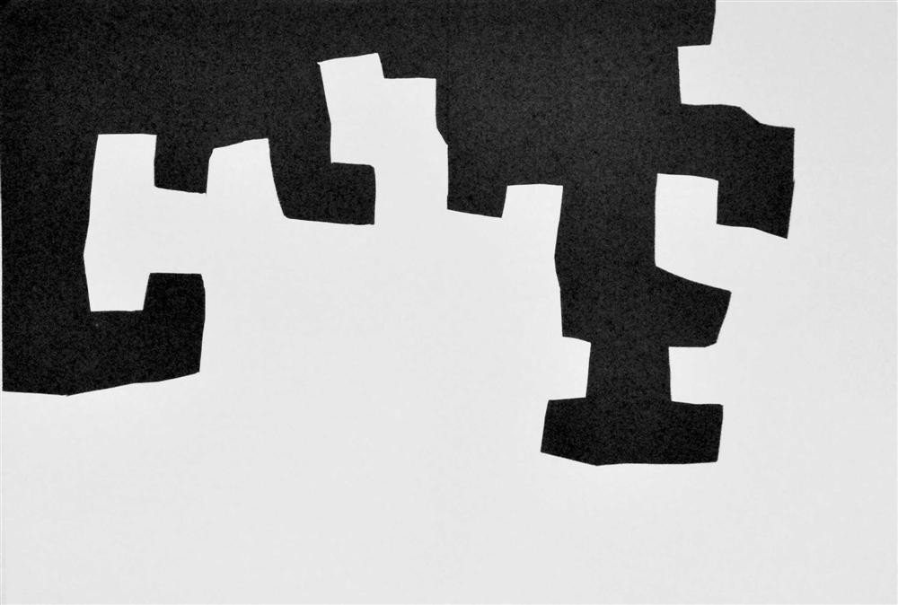 EDUARDO CHILLIDA - Original lithograph: Eduardo Chillida (Spanish, 1924-2002). "Composition #03". Original lithograph. c1970. White wove paper. Printed to the edge of the sheet, left and top. Fine impression. Good condition; centerfold as i