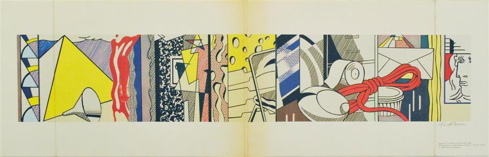 ROY LICHTENSTEIN - Color offset lthograph: Roy Lichtenstein (American, 1923-1997). "Sketch for Greene Street Mural". Color offset lthograph. 1983. Signed in pencil, lower right. Edition unknown, presumed small. Heavy white wove paper. Full mar