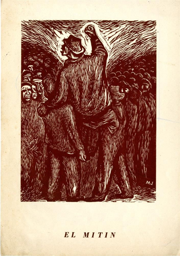 LEOPOLDO MENDEZ - Linocut printed in brown ink: Leopoldo Mendez (Mexican, 1902 - 1969). "El Mitin (Proletarian Speaker)". Linocut printed in brown ink. 1940s?. Signed with the initials in the matrix, lower right; titled in text, lower margin. Editi