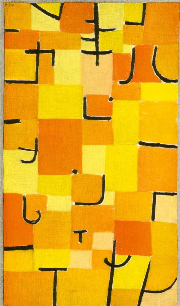 PAUL KLEE [AFTER] - Original color collotype: Paul Klee [after] (Swiss, 1879 - 1940). "Signs in Yellow ["Signes en Jaune"]". Original color collotype. 1937. Printed 1946. Signed in the image upper right. Felix Paul Klee stamp, verso. Small editio