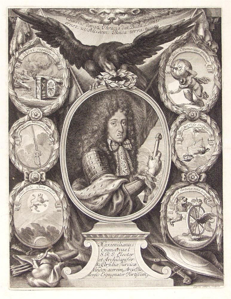 GABRIEL EHINGER - Engraving: Gabriel Ehinger (German, 1652-1736). "Maximilianus Emmanuel". Engraving. c1700. Fine impression. Image size: 10 1/8 x 7 3/4 in. (257 x 197 mm). Sheet size: 15 5/16 x 11 1/8 in. (389 x 283 mm). Startin