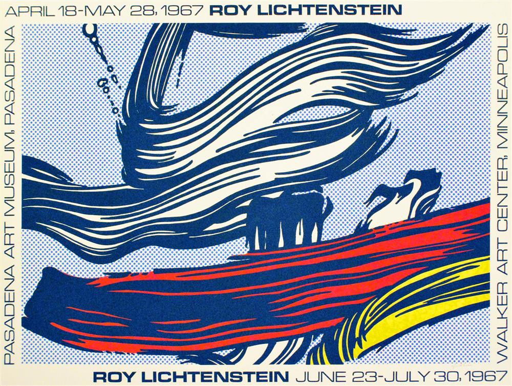 ROY LICHTENSTEIN - Original color silkscreen poster: Roy Lichtenstein (American, 1923-1997). "Brushstrokes". Original color silkscreen poster. 1967. Signed in pencil, lower right. Edition unknown, presumed small. Smooth, light cream wove paper. Full mar