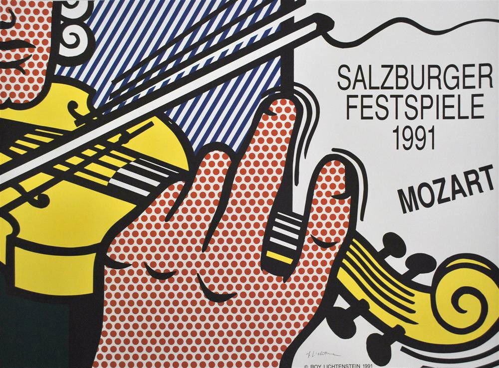 ROY LICHTENSTEIN - Color offset lithograph poster: Roy Lichtenstein (American, 1923-1997). "Salzburger Festspiele 1991". Color offset lithograph poster. 1991. Signed lower right. Edition of 1,147. White wove paper. Full margins. Fine impression with f