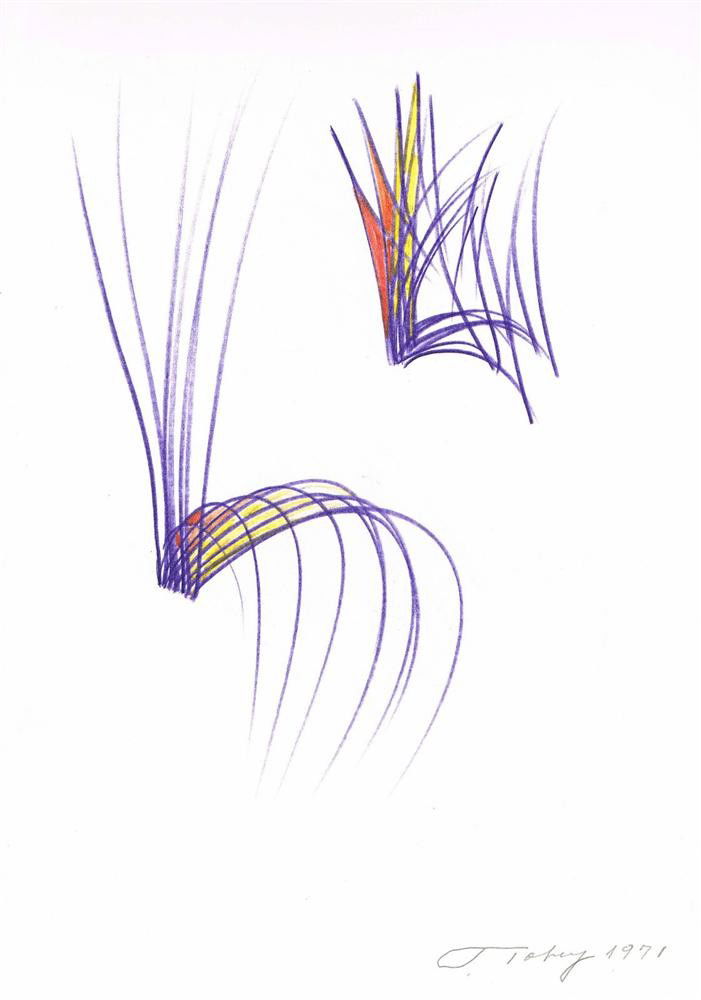 MARK TOBEY - Original color pencil drawing: Mark Tobey (American, 1890 - 1976). "Wings". Original color pencil drawing. 1971. Signed and dated, lower right. White wove paper. Very good to fine condition. Provenance: Estate of a private collecto