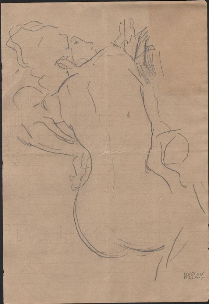 GUSTAV KLIMT[ATTRIB] - Original pencil drawing: Gustav Klimt[attrib] (Austrian, 1862 - 1918). "Liegender Akt". Original pencil drawing. Signed in pencil, lower right. Off-white wove paper. Good to very good condition. Provenance: Private collector,