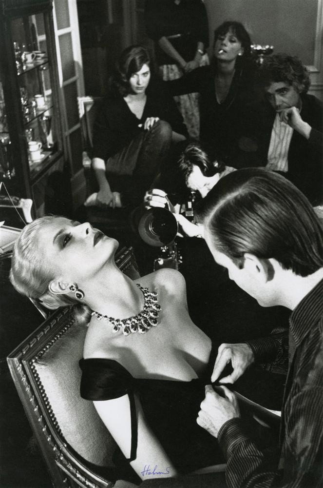 HELMUT NEWTON - Photolithograph: Helmut Newton (German/Australian, 1920-2004). "Givenchy & Bulgari, French Vogue, Paris". Photolithograph. 1980. Signed "Helmut" in pen, lower middle. Fine, quality printing. Very good condition. Prove
