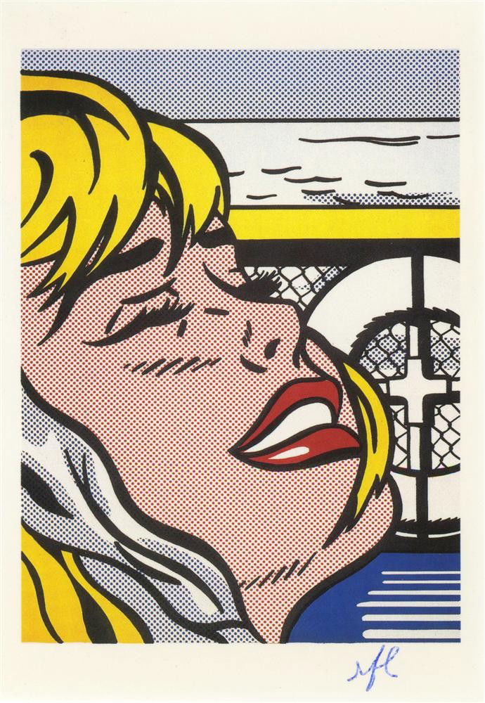 ROY LICHTENSTEIN - Color offset lithograph: Roy Lichtenstein (American, 1923-1997). "Shipboard Girl [postcard edition]". Color offset lithograph. 1965. Printed 1994. Initialed in pen, lower right; signed verso. Edition unknown, presumed small.