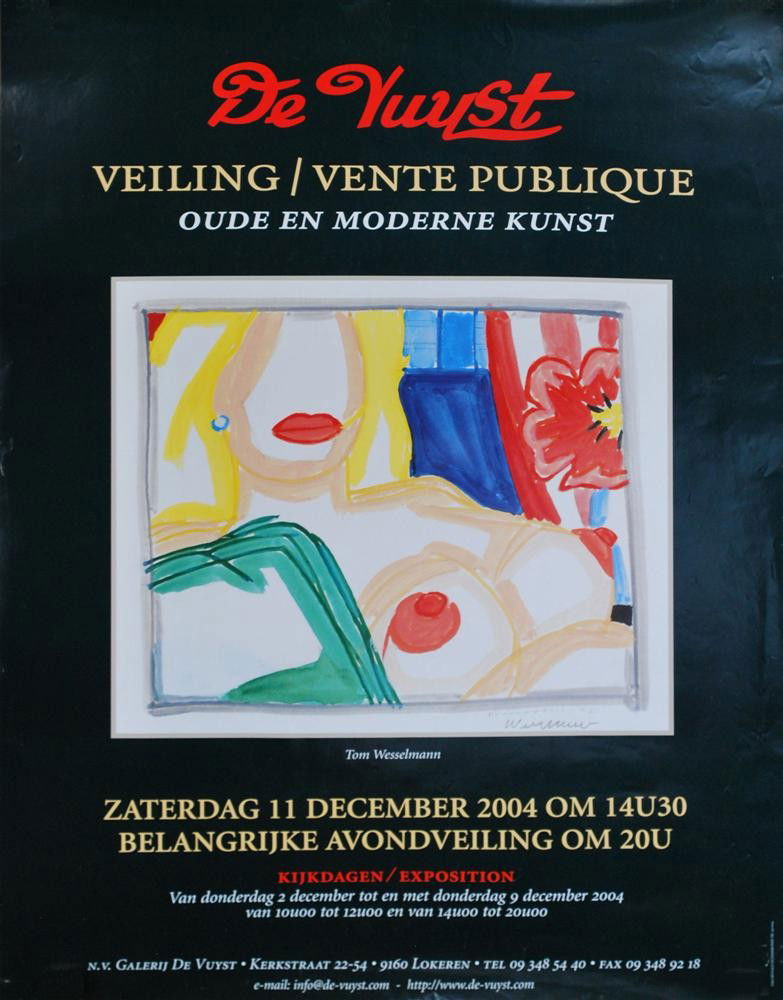 TOM WESSELMANN - Original color offset lithograph: Tom Wesselmann (American, 1931 - 2004). "Bedroom Blonde [De Vuyst exhibition]". Original color offset lithograph poster. 2004. Signed in pencil, lower right. Edition unknown, presumed small. Smooth wh