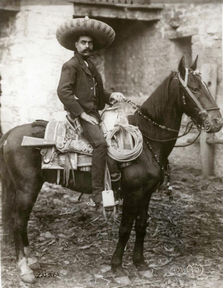 AGUSTIN VICTOR CASASOLA - Gelatin silver print: Agustin Victor Casasola (Mexican, 1874 - 1938). "Emiliano Zapata en Su Caballo 'As de Oros' [Mexico]". Gelatin silver print. c1910. Printed later from the original negative. Casasola Studios embossed 