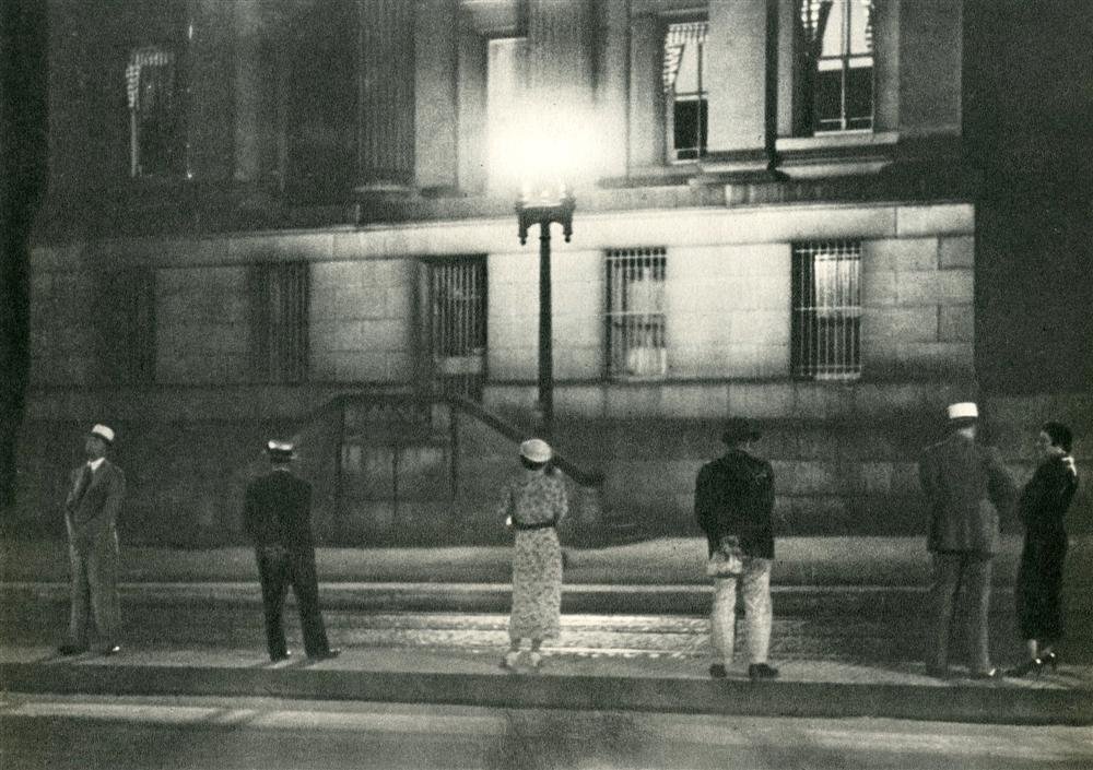ROBERT DISRAELI - Original vintage photogravure: Robert Disraeli (American, 1905-1988). "Waiting for a Street Car at 1:00am, New York City". Original vintage photogravure. c1936. Printed 1936. Image size: 5 7/8 x 8 1/4 in. (149 x 210 mm). [26642] {R