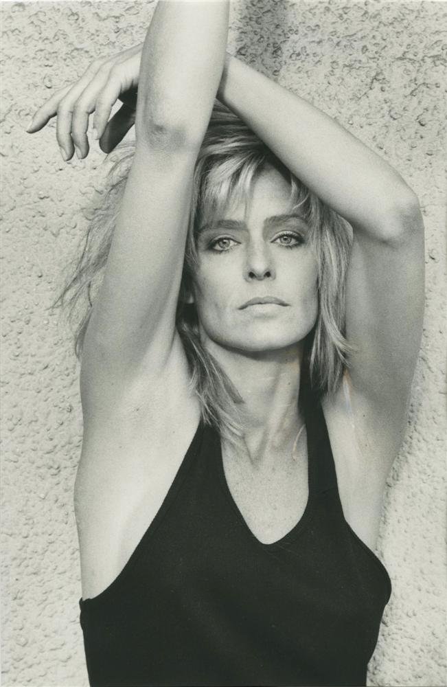 HERB RITTS - Vintage silver gelatin print: Herb Ritts (American, 1952-2002). "Portrait of Farrah Fawcett". Vintage silver gelatin print. 1985. Printed 1985. Photographer's stamp, verso. Condition: printing flaws lower right neck and upper righ