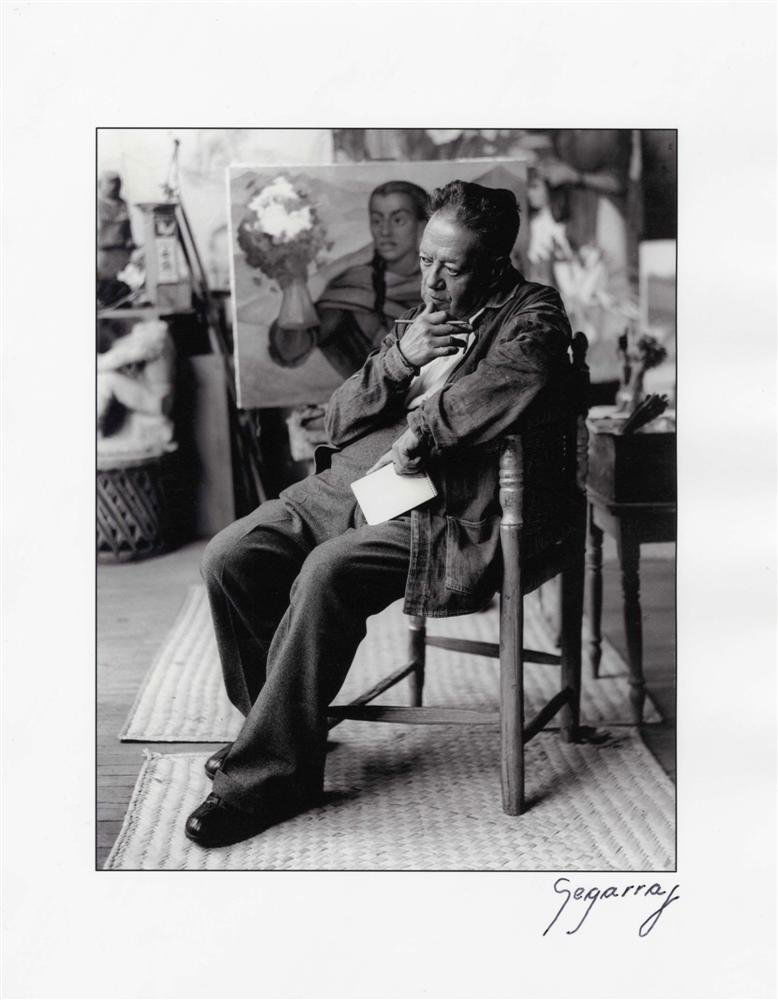 ENRIQUE SEGARRA LOPEZ - Gelatin silver print: Enrique Segarra Lopez (Mexican, b.1923). "Diego Rivera en Estudio de San Angel, Mexico, D.F". Gelatin silver print. 1950. Printed later. Signed in black marker. Fine condition. Provenance: Private col
